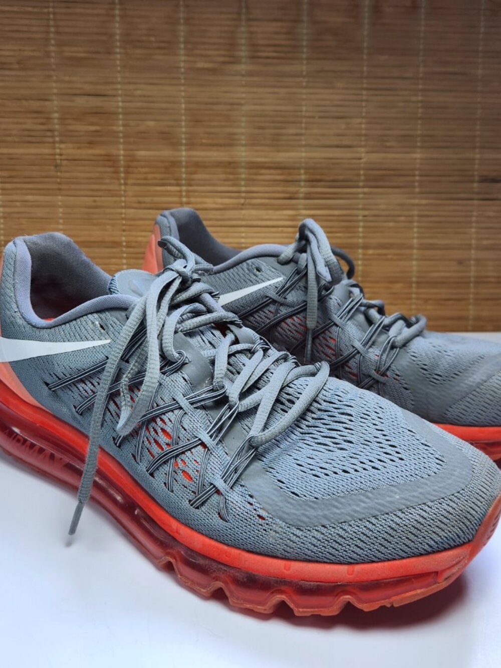 Nike Air Max Grey Lava Red Running Shoes 9.5 Engineered Mesh Sneakers Flywire